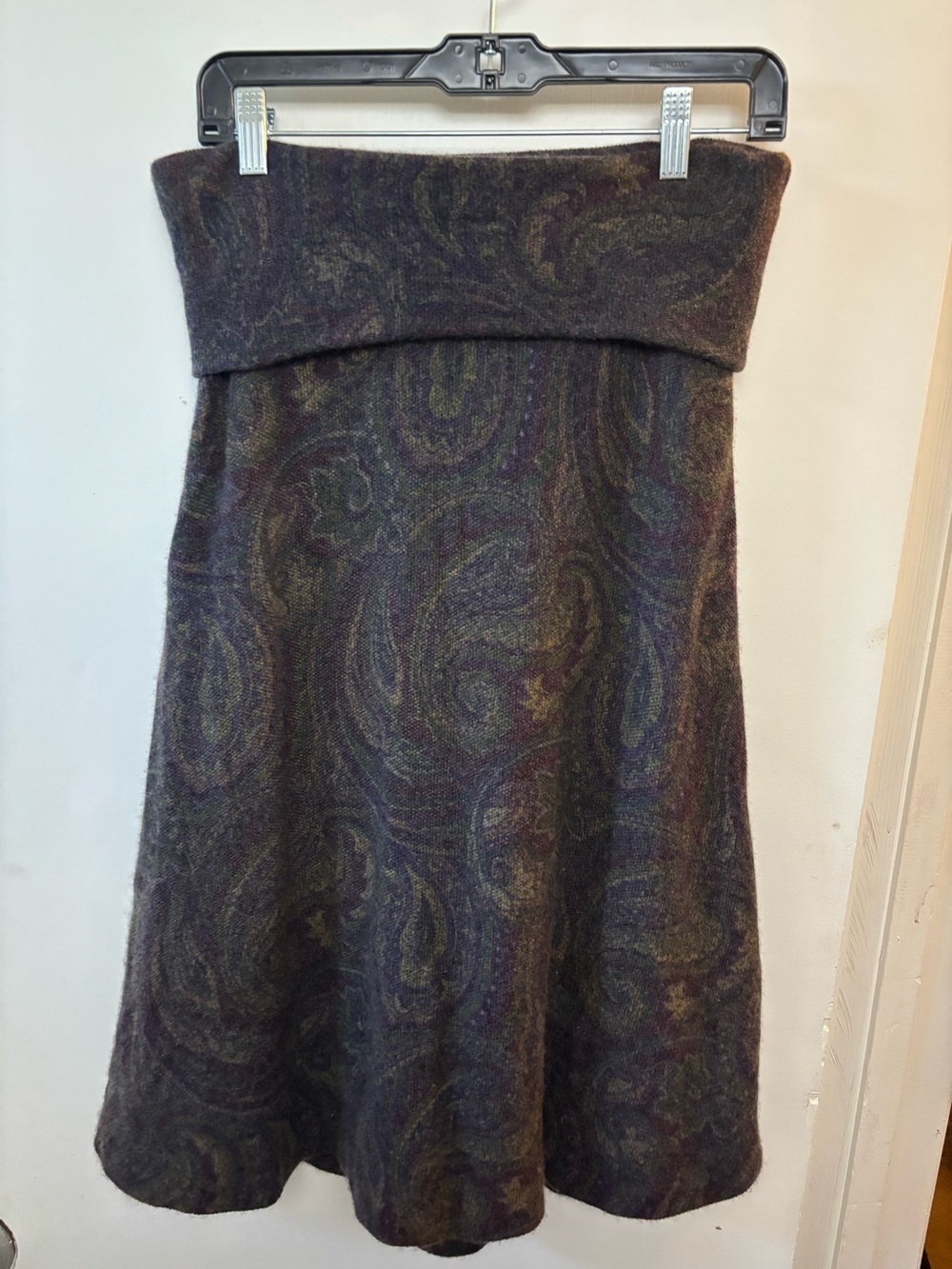 RALPH LAUREN Black Label 100% Cashmere Knit Skirt Paisley Fold Over Top Size S